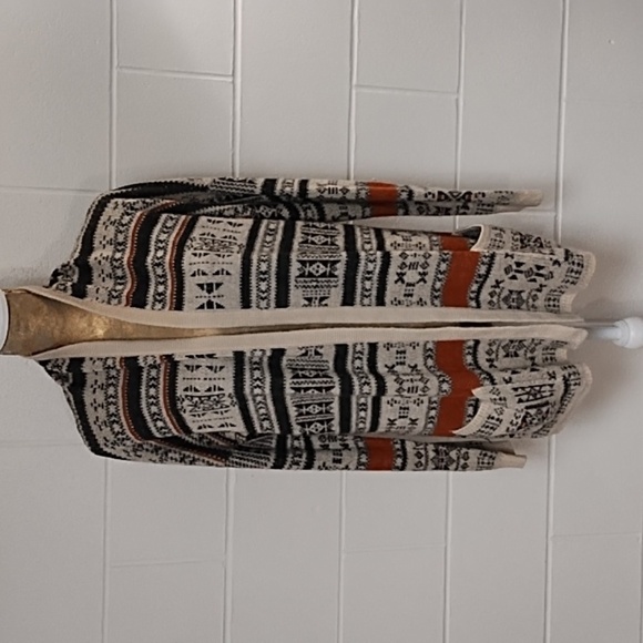 Free People Poof! Large Cotton Blend Open Front Long Cardigan Sweater Jacquard - Picture 1 of 8